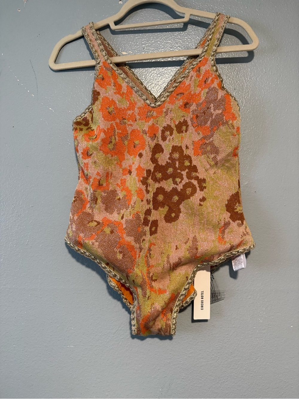 NWT Circus Hotel Shimmery Orange Knit one piece swimsuit size 44 - Picture 1 of 11